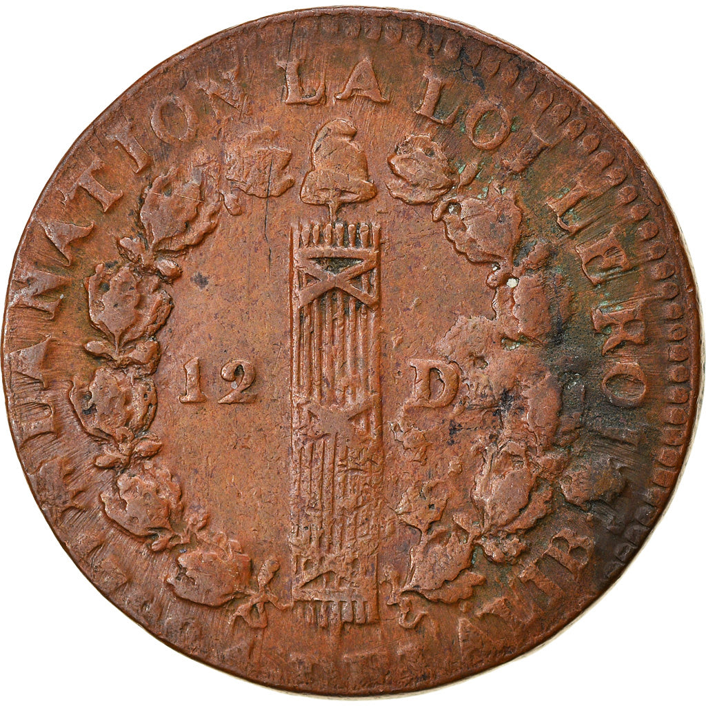 Monnaie, France, Louis XVI, 12 Deniers, 1792, Rouen, TB+, Bronze, Gadoury:15