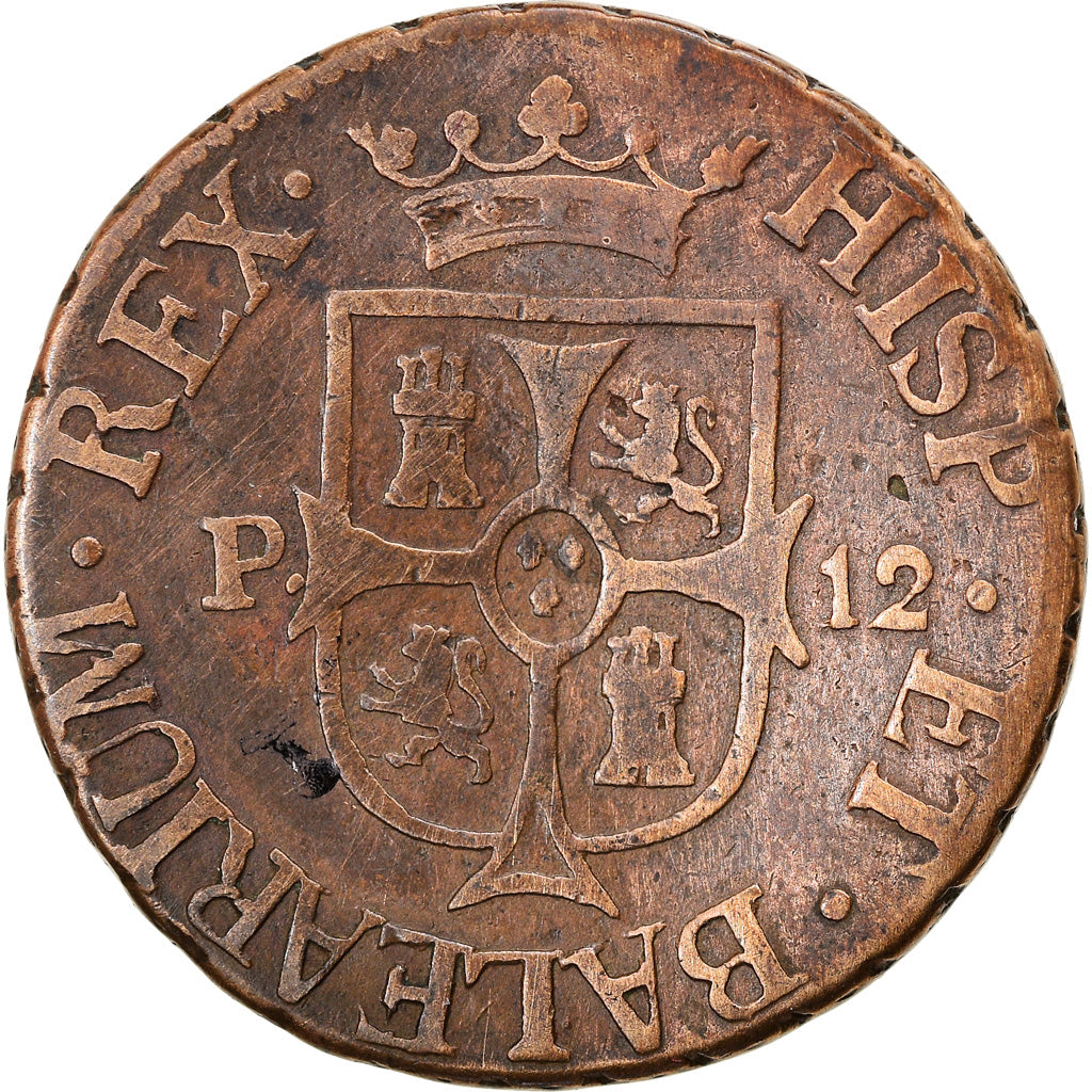 Coin, Spain, MAJORCA, Ferdinand VII, 12 Dineros, 1812, VF(20-25), Copper, KM:L51
