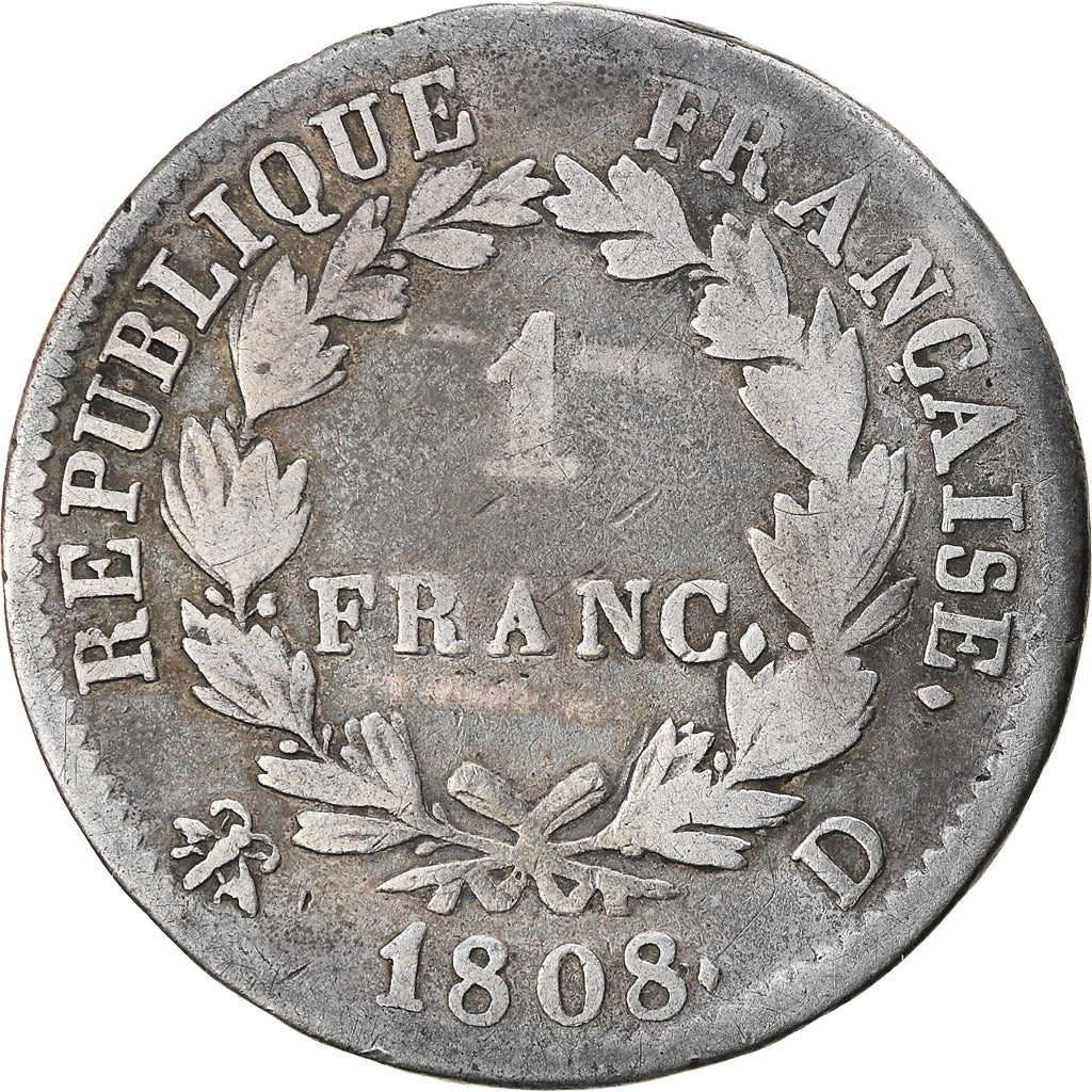 Coin, France, Napoléon I, Franc, 1808, Lyon, VF(20-25), Silver, KM:682.4