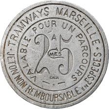 Moneda, Francia, Tramways de Marseille, Marseille, 25 Centimes, MBC, Aluminio