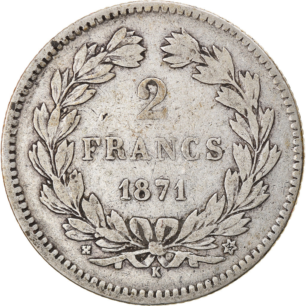 Münze, Frankreich, Cérès, 2 Francs, 1871, Bordeaux, S+, Silber, KM:817.2