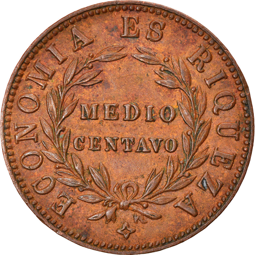 Coin, Chile, 1/2 Centavo, 1853, AU(50-53), Copper, KM:126