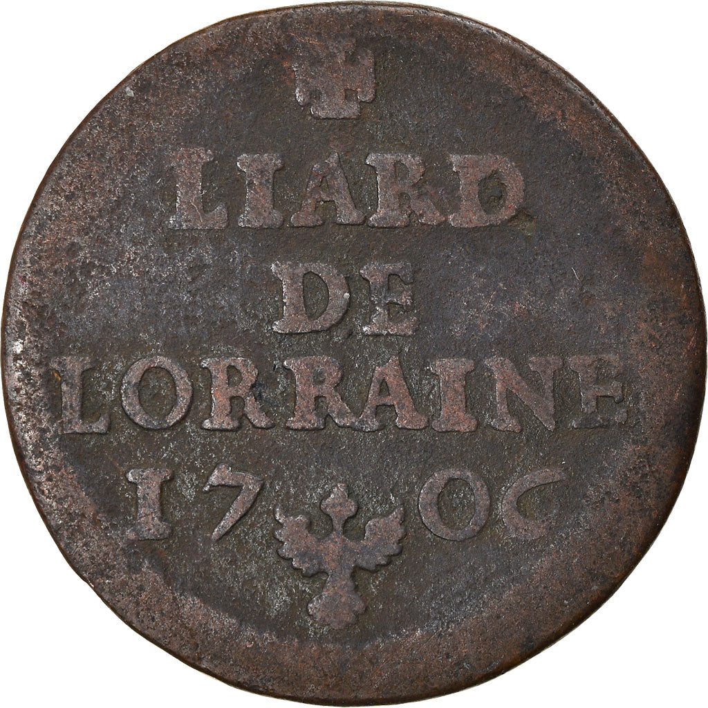 Moneta, Francia, LORRAINE, Leopold I, Liard, 1706, Nancy, B+, Rame, Boudeau:1594