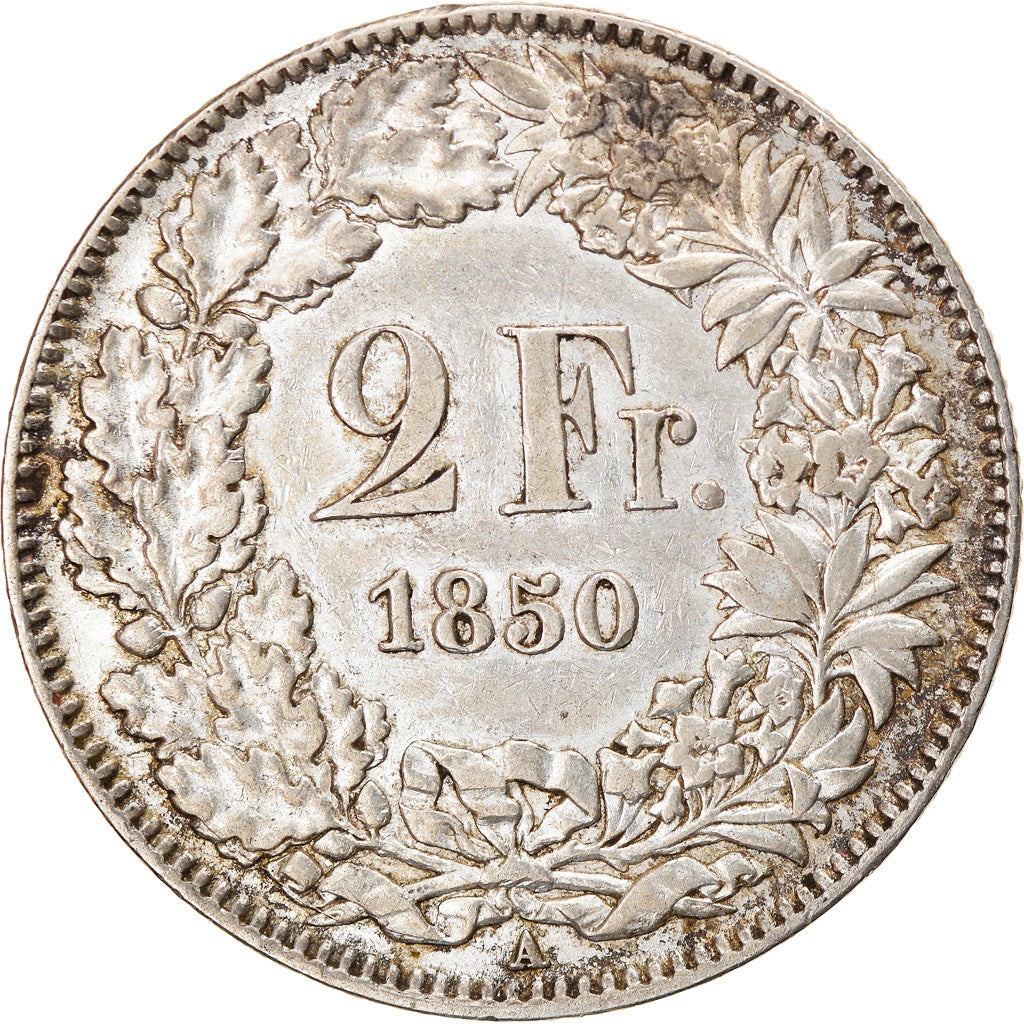Coin, Switzerland, 2 Francs, 1850, Paris, EF(40-45), Silver, KM:10