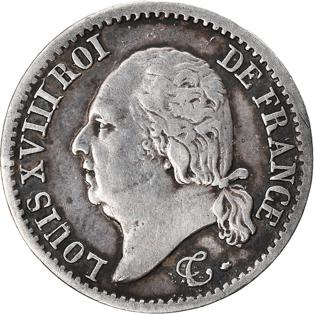 Moneda, Francia, Louis XVIII, 1/4 Franc, 1824, Paris, MBC, Plata, KM:714.1