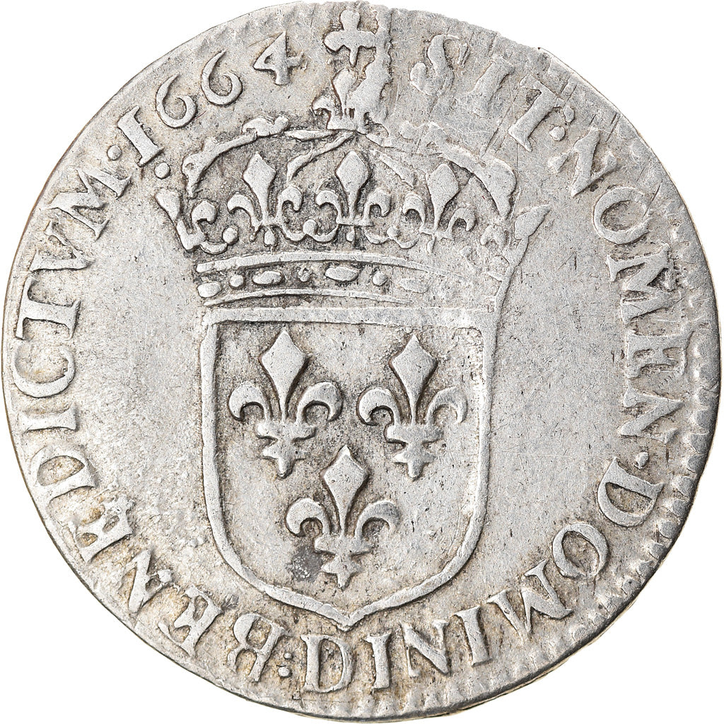 Monnaie, France, Louis XIV, 1/12 Écu au buste juvénile, 1664, Lyon, TTB