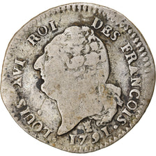 Moeda, França, Louis XVI, 15 Sols, 1791, Limoges, VF(20-25), Prata, KM:604.5