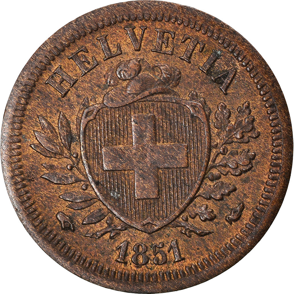 Coin, Switzerland, Rappen, 1851, Bern, EF(40-45), Bronze, KM:3.1