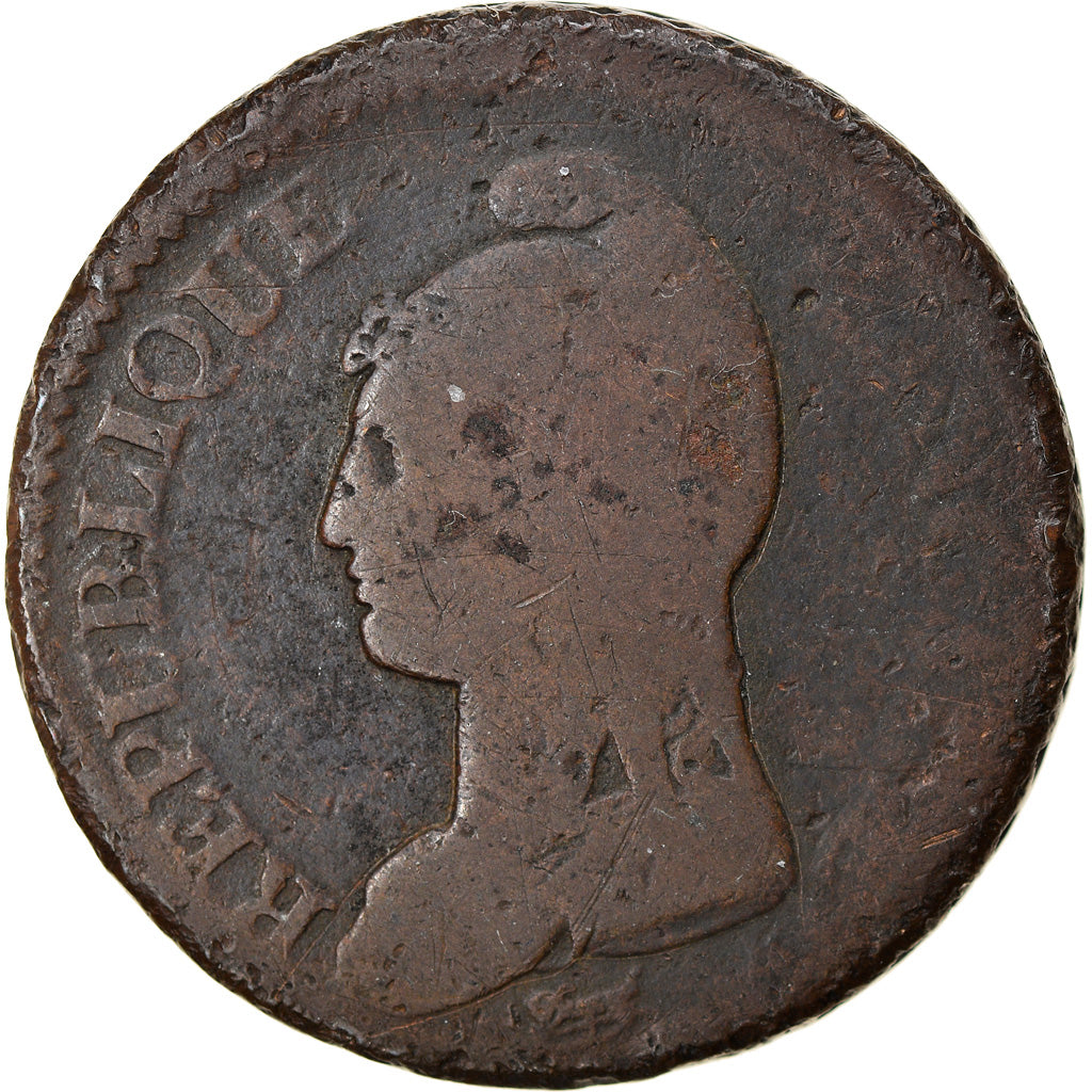 Moneta, Francia, Dupré, Decime, AN 9, Geneva, B+, Bronzo, KM:644.6, Gadoury:187