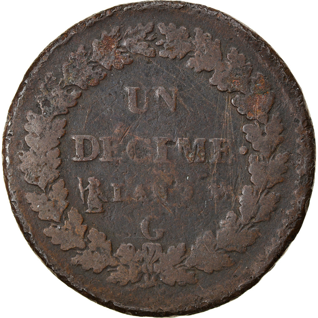Moneta, Francia, Dupré, Decime, AN 9, Geneva, B+, Bronzo, KM:644.6, Gadoury:187