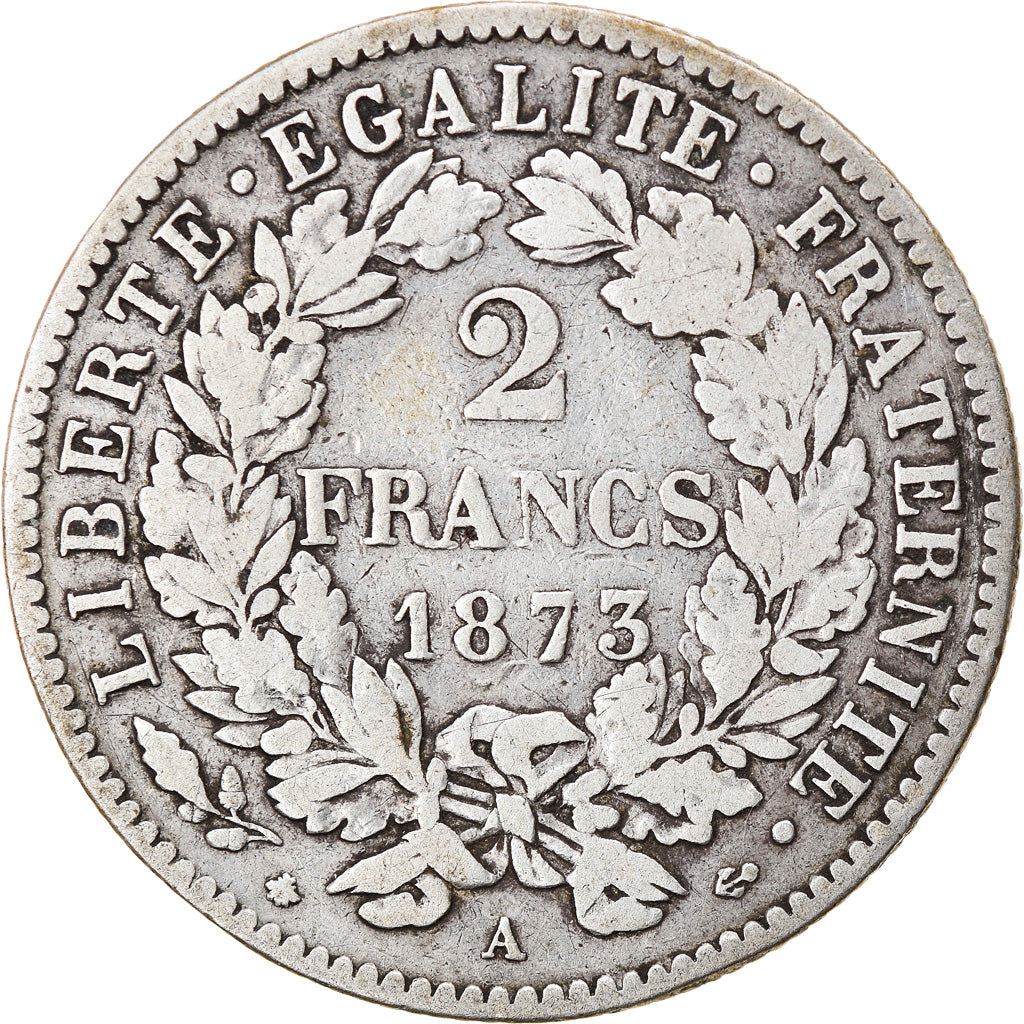 Coin, France, Cérès, 2 Francs, 1873, Paris, VF(20-25), Silver, KM:817.1