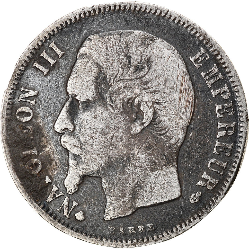 Moneda, Francia, Napoleon III, Franc, 1856, Strasbourg, BC+, Plata, KM:779.2