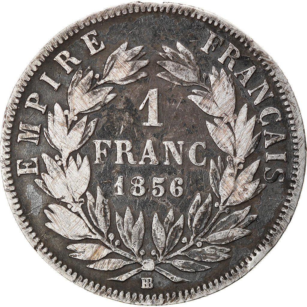 Moneda, Francia, Napoleon III, Franc, 1856, Strasbourg, BC+, Plata, KM:779.2