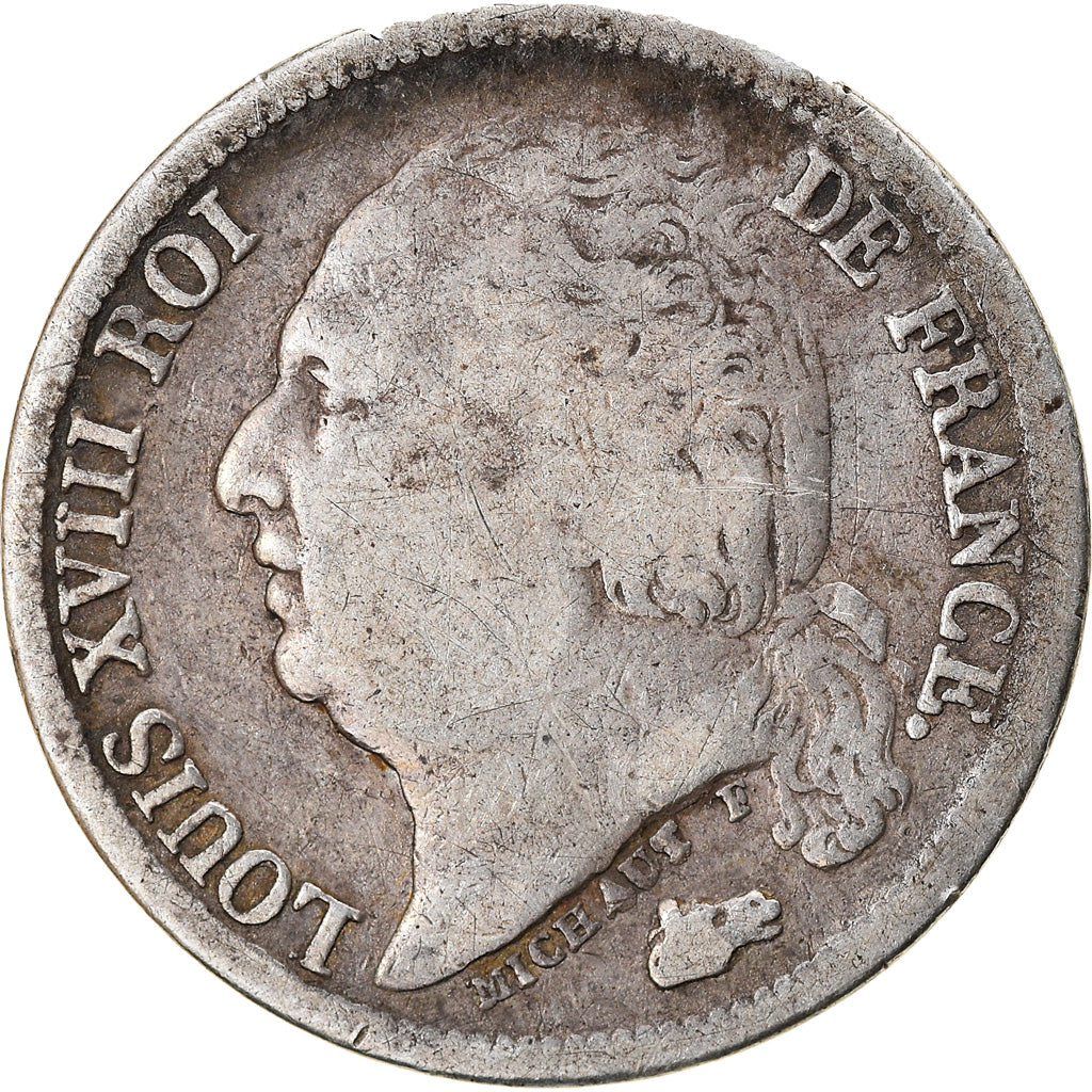 Moeda, França, Louis XVIII, 1/2 Franc, 1824, Paris, VF(20-25), Prata, KM:708.1