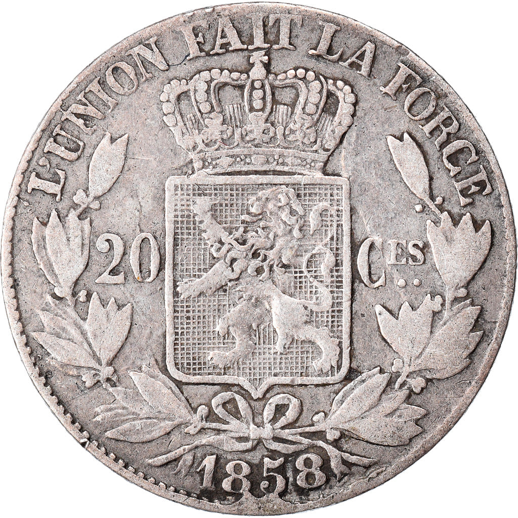 Coin, Belgium, Leopold I, 20 Centimes, 1858, VF(20-25), Silver, KM:19