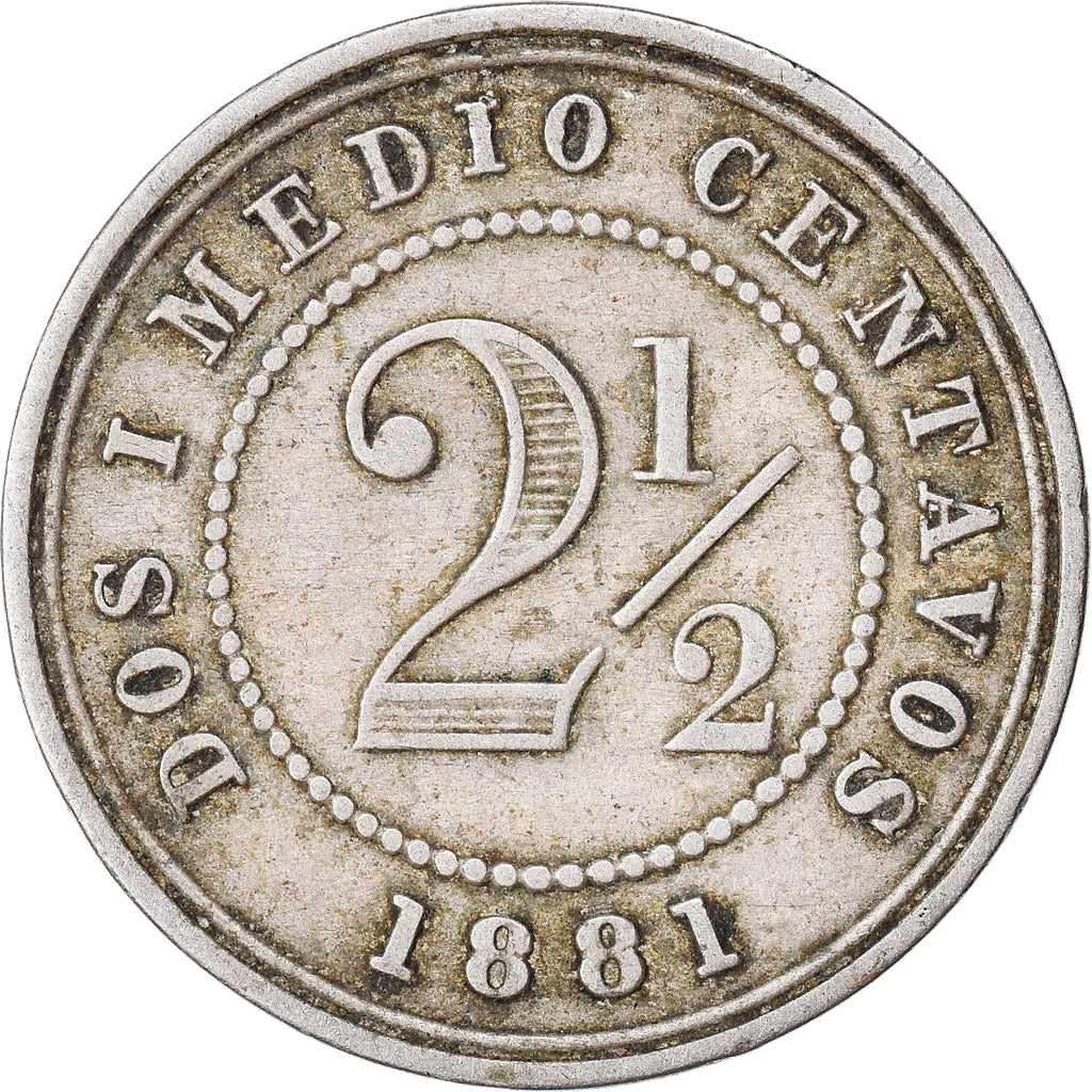 Coin, Colombia, 2-1/2 Centavos, 1881, Heaton, Birmingham, England, VF(30-35)