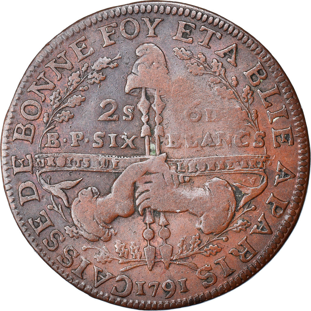 Munten, Frankrijk, 2 Sols 6 Deniers, 6 blancs de Montagny, 1791, FR, Koper