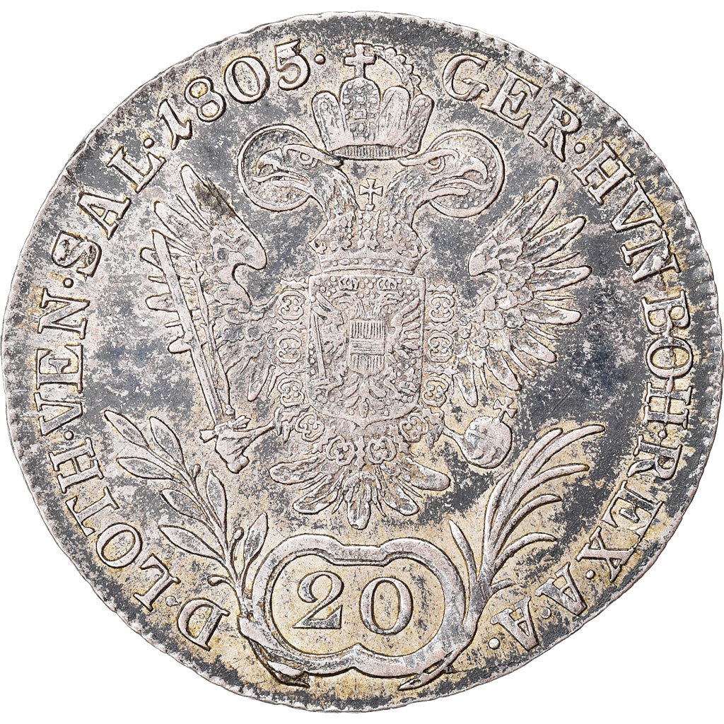 Moneta, Austria, WURZBURG, Franz II (I), 20 Kreuzer, 1805, Kremnitz, EF(40-45)