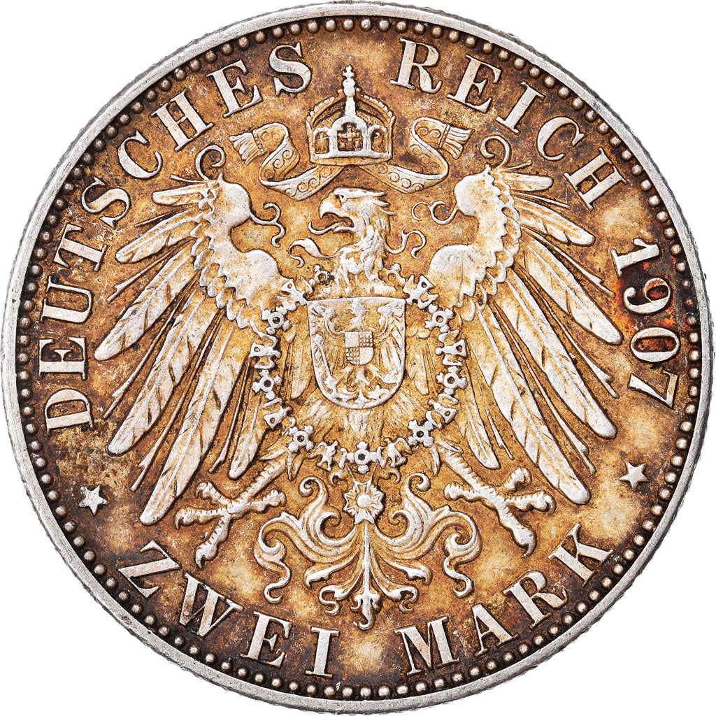 Moneta, Stati tedeschi, BADEN, Friedrich I, 2 Mark, 1907, Stuttgart, BB+