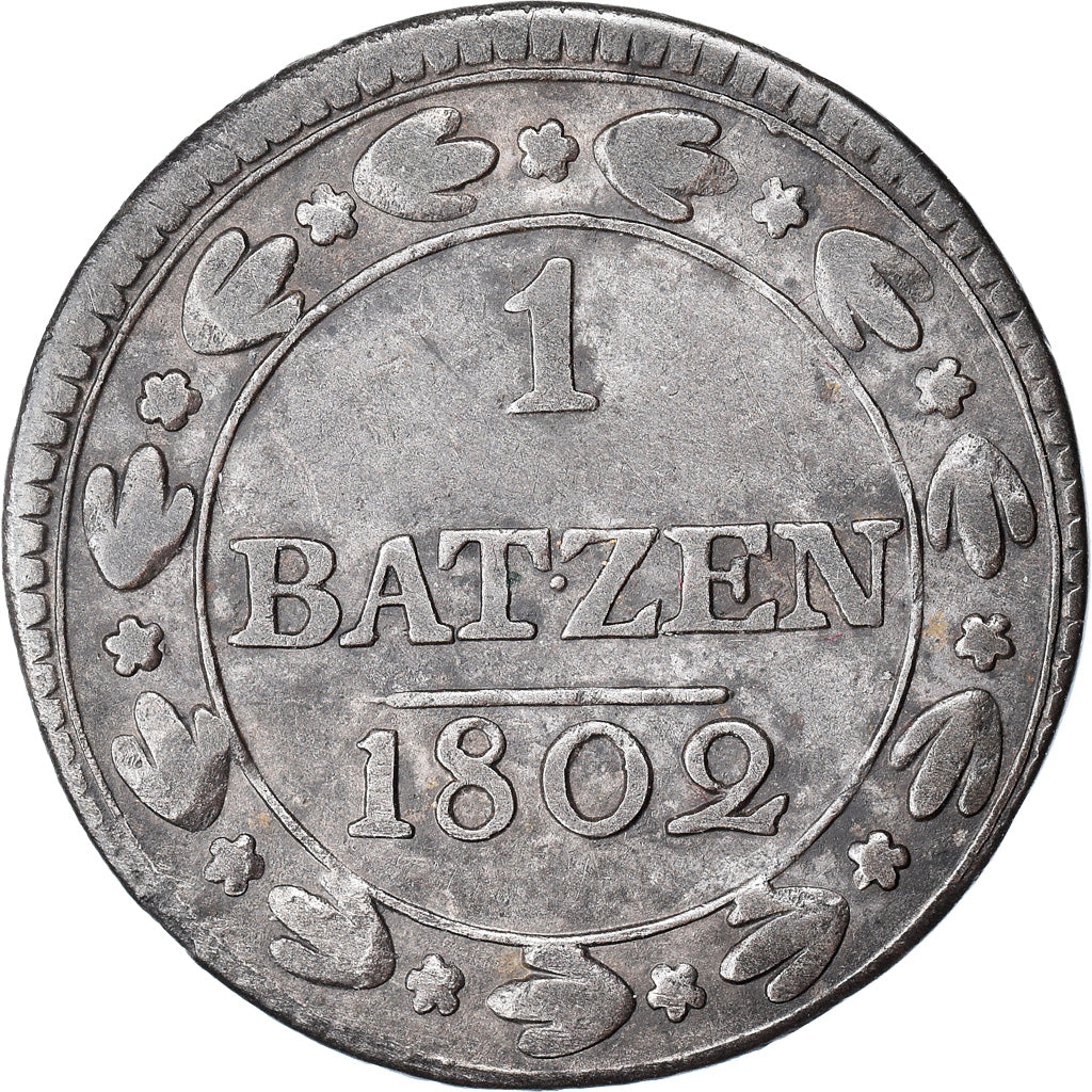 Coin, Switzerland, Batzen, 1802, EF(40-45), Billon, KM:A8