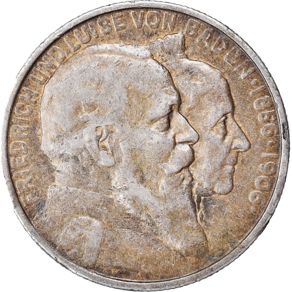 Coin, German States, BADEN, Friedrich I, 2 Mark, 1906, EF(40-45), Silver, KM:276