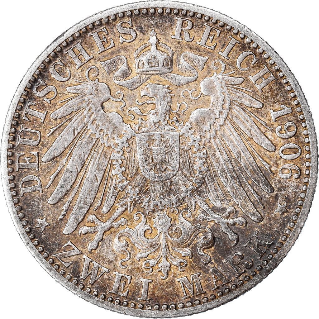 Coin, German States, BADEN, Friedrich I, 2 Mark, 1906, EF(40-45), Silver, KM:276