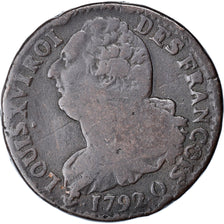 Moneda, Francia, Louis XVI, 2 Sols, 1792, Perpignan, BC+, Bronce, KM:603.13