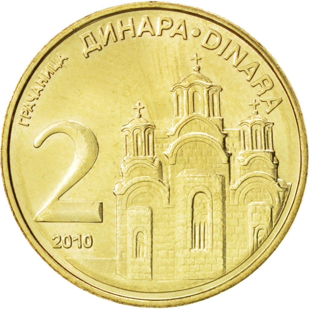 SERBIA, 2 Dinara, 2010, KM #49, MS(63), Copper Plated Steel, 22, 5.27