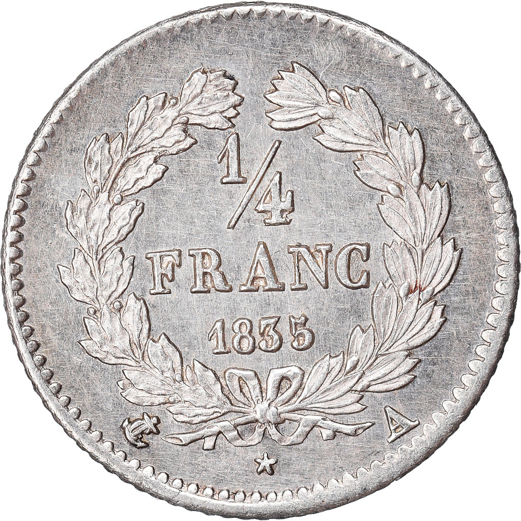 Coin, France, Louis-Philippe, 1/4 Franc, 1835, Paris, AU(55-58), Silver
