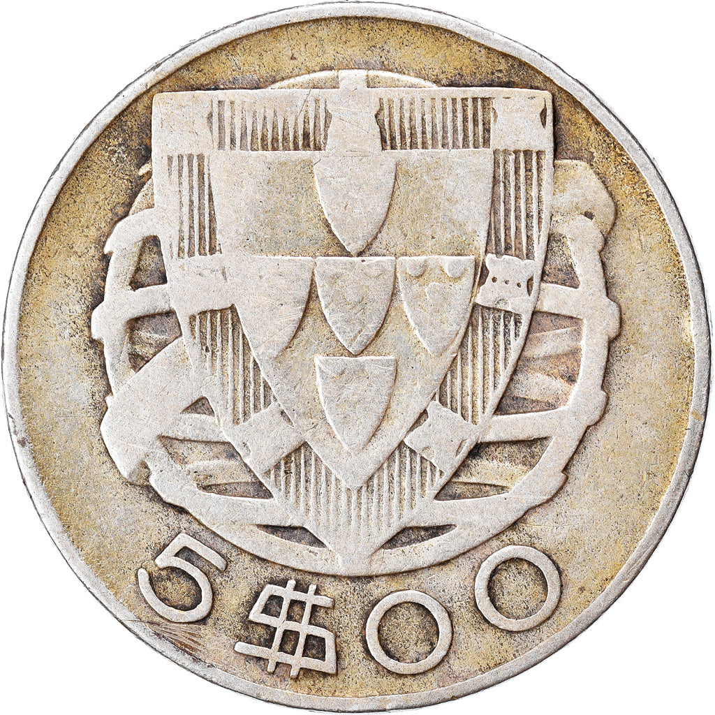 Coin, Portugal, 5 Escudos, 1947, VF(30-35), Silver, KM:581
