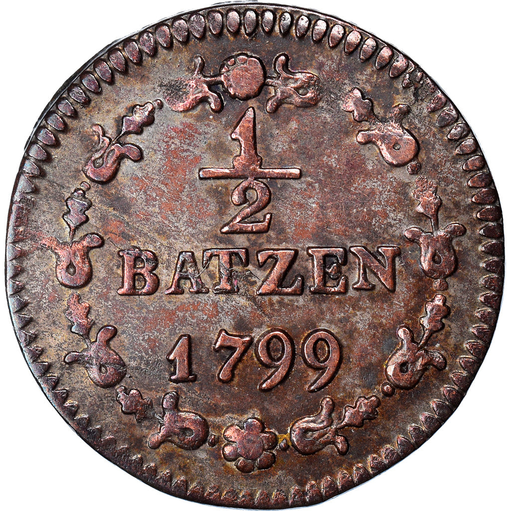 Moneta, Svizzera, 1/2 Batzen, 1799, BB, Biglione, KM:A6