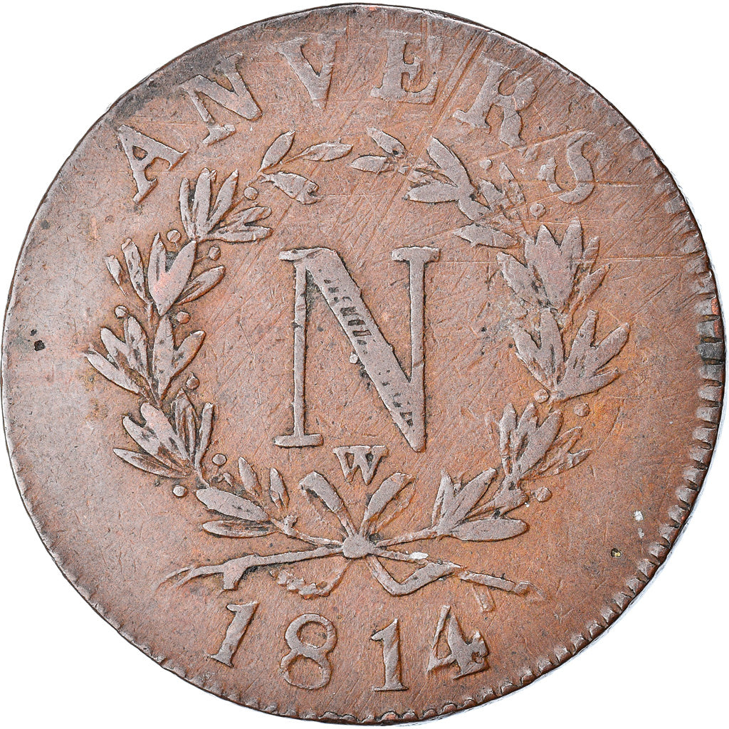 Moneta, Francia, Napoleon I, 10 Centimes, 1814, Anvers, BB, Bronzo, KM:5.4