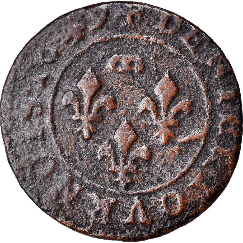 Münze, Frankreich, DOMBES, Gaston d'Orléans, Denier Tournois, 1649, Trévoux