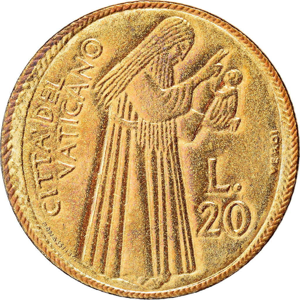 Moneda, CIUDAD DEL VATICANO, Paul VI, 20 Lire, 1975, SC, Aluminio - bronce