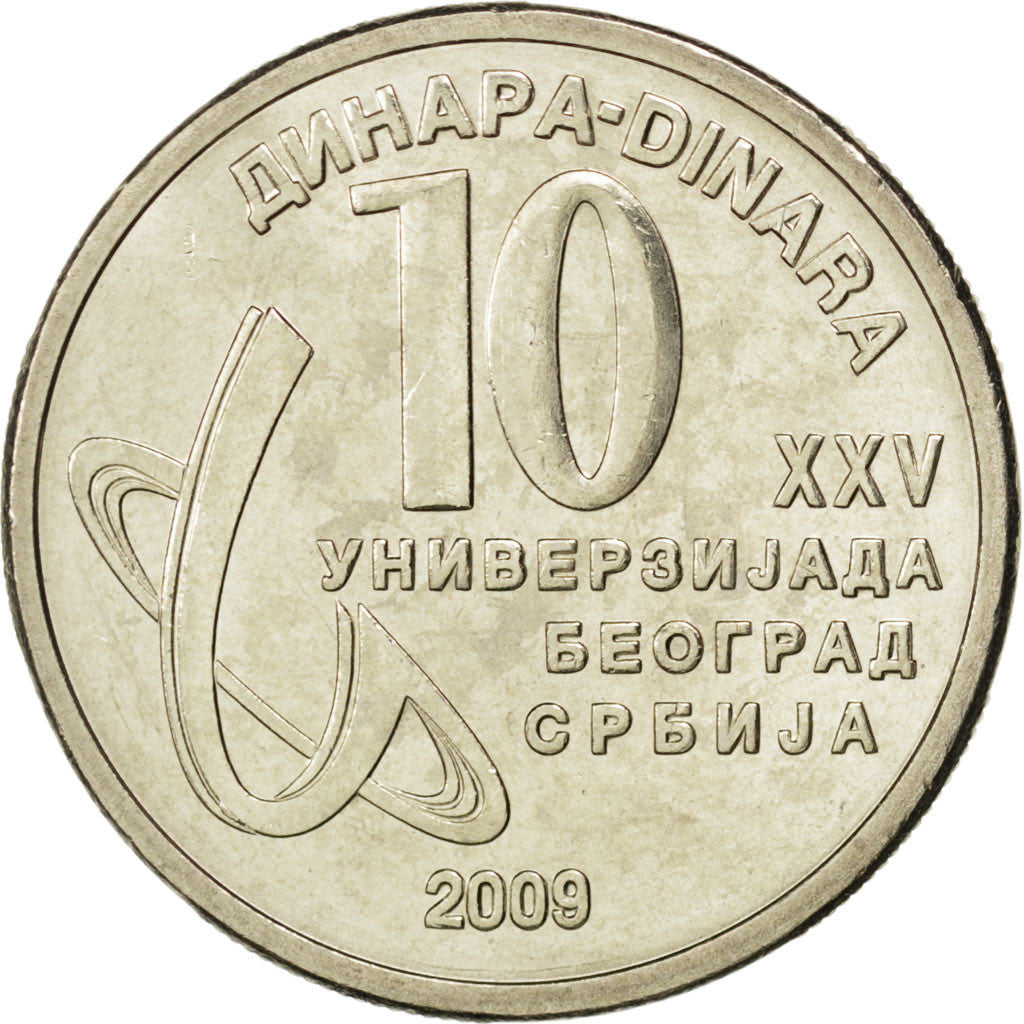 Coin, Serbia, 10 Dinara, 2009, MS(63), Copper-Nickel-Zinc, KM:51