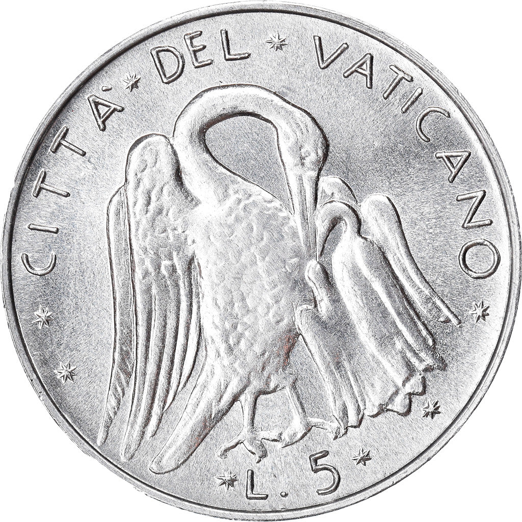 Moneta, PAŃSTWO WATYKAŃSKIE, Paul VI, 5 Lire, 1972, MS(64), Aluminium, KM:118