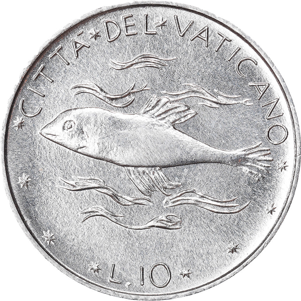 Munten, Vaticaanstad, Paul VI, 10 Lire, 1972, UNC, Aluminium, KM:119