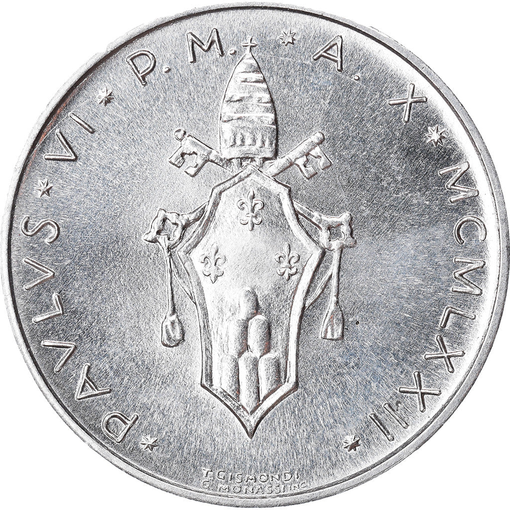 Munten, Vaticaanstad, Paul VI, 10 Lire, 1972, UNC, Aluminium, KM:119
