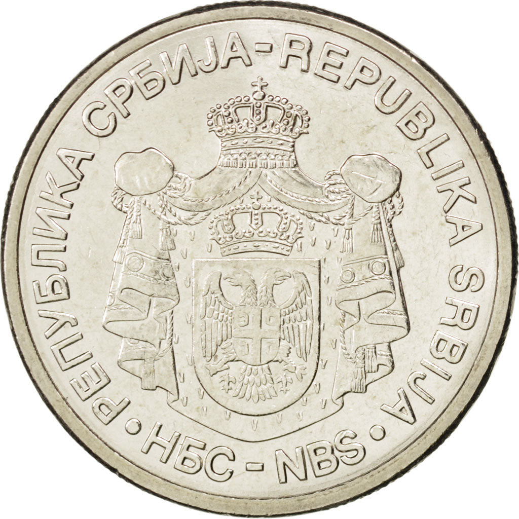 SERBIA, 10 Dinara, 2010, KM #41, MS(63), Copper-Nickel-Zinc, 26, 7.87