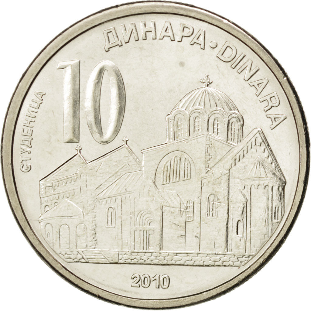SERBIA, 10 Dinara, 2010, KM #41, MS(63), Copper-Nickel-Zinc, 26, 7.87