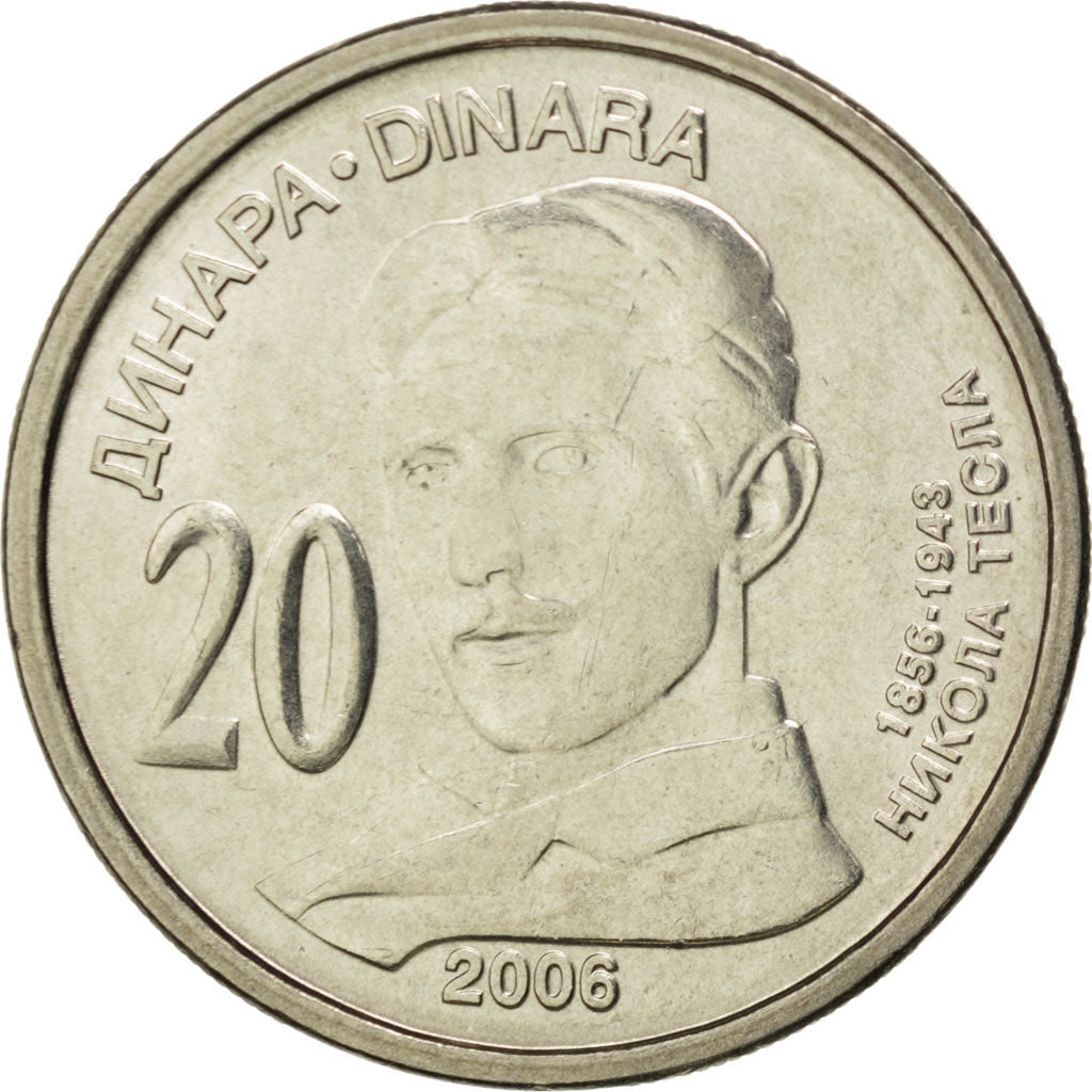 SERBIA, 20 Dinara, 2006, KM #42, MS(63), Copper-Nickel-Zinc, 28, 9.04