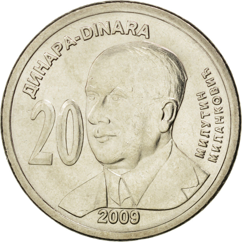 Coin, Serbia, 20 Dinara, 2009, MS(63), Copper-Nickel-Zinc, KM:52