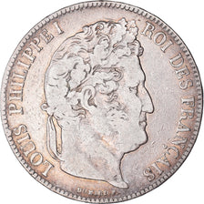 Moeda, França, Louis-Philippe, 5 Francs, 1834, Nantes, VF(20-25), Prata