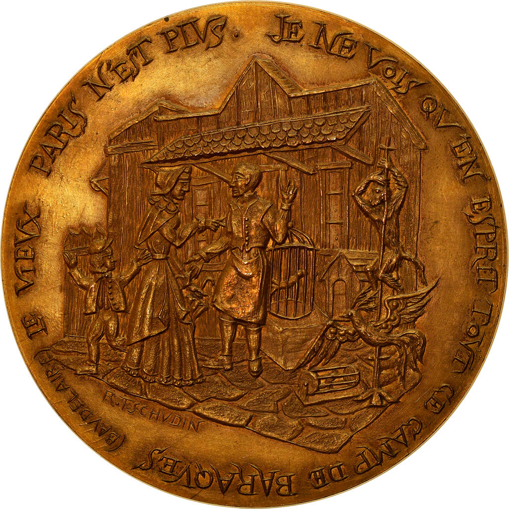 Francja, Medal, Haussmann, Paris, Sztuka i Kultura, 1975, Tschudin, AU(55-58)