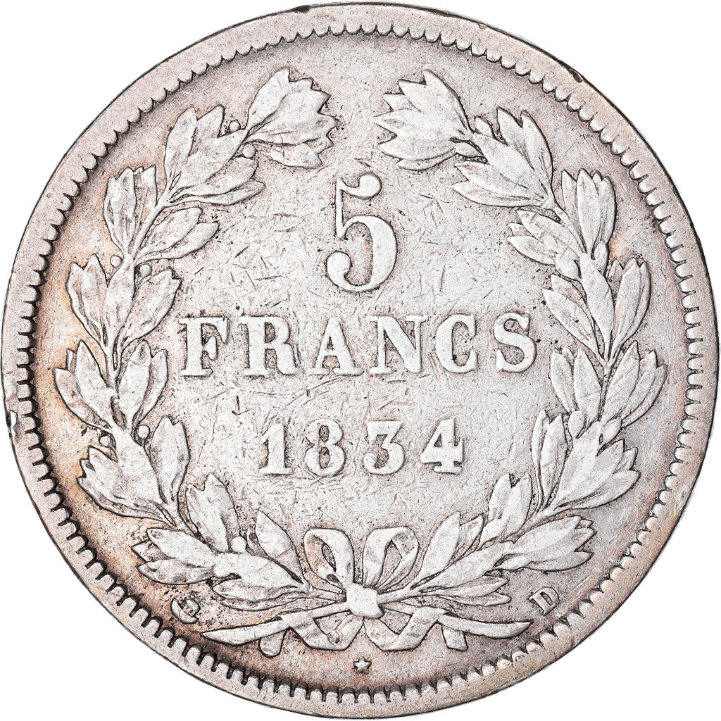 Monnaie, France, Louis-Philippe, 5 Francs, 1834, Lyon, TB, Argent, Gadoury:678