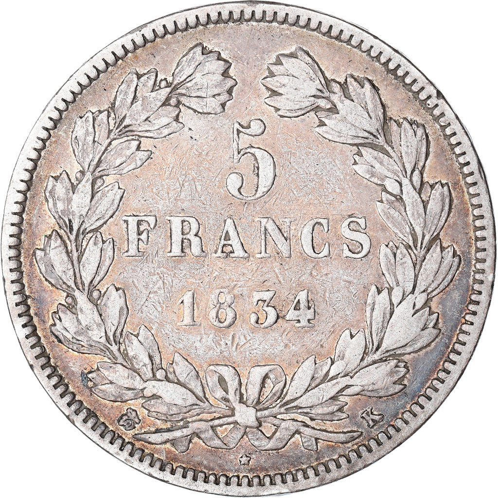 Monnaie, France, Louis-Philippe, 5 Francs, 1834, Bordeaux, TB, Argent