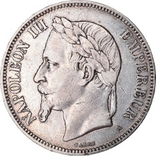 Moeda, França, Napoleon III, 5 Francs, 1870, Paris, EF(40-45), Prata, KM:799.1