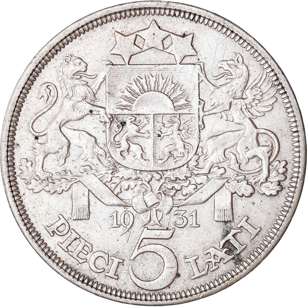 Coin, Latvia, 5 Lati, 1931, EF(40-45), Silver, KM:9