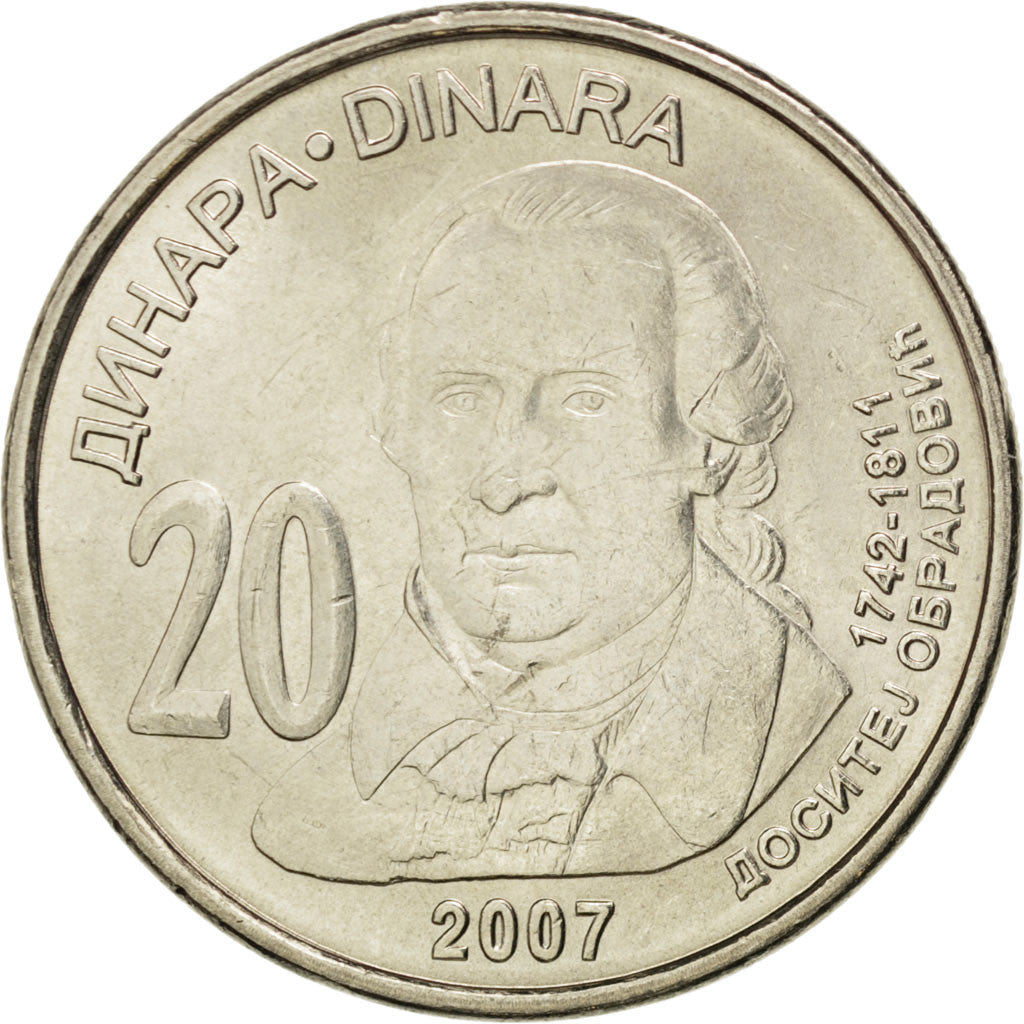 Coin, Serbia, 20 Dinara, 2007, MS(63), Copper-Nickel-Zinc, KM:47