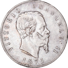 Moneta, Italia, Vittorio Emanuele II, 5 Lire, 1871, Milan, MB+, Argento, KM:8.3